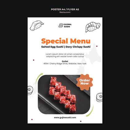 美味寿司特色餐厅菜单海报打印模板食物传单日本人