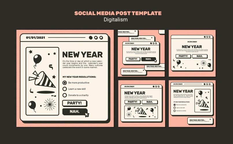 媒体新年概念社交媒体发布模板新年发布庆祝