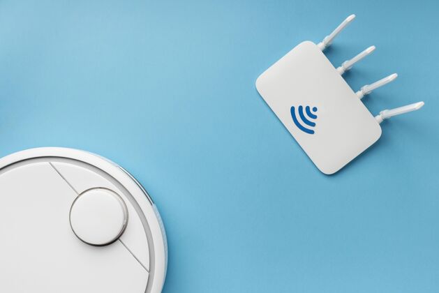 一代带吸尘器的wi-fi路由器顶视图水平电信网络
